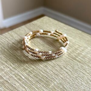NWOT … Gold & White Pearl Coil Bracelet